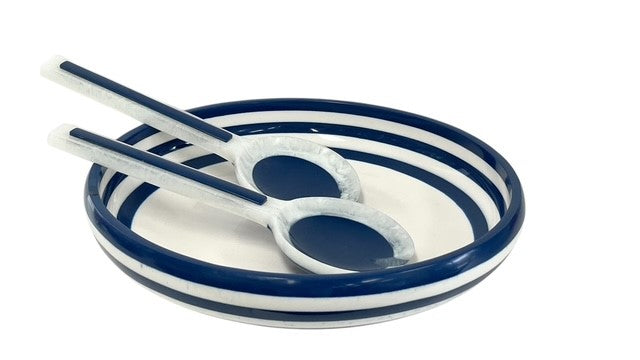 28P Porto Navy & White Resin Salad Bowl 34.5Cm
