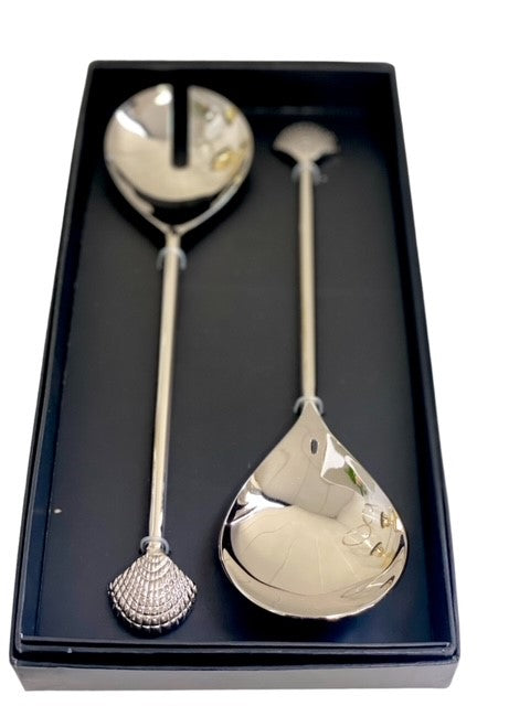 28E - Shell Design Salad Server Set Blk Gift Box