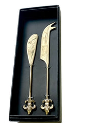 28H - Gold Fleur De Lyes Cheese Set 2