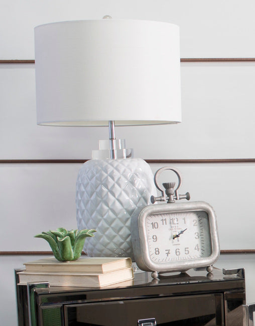 Island White Table Lamp Gloss Ceramic 68Cmh - Note Description