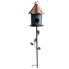 Birdhouse w/Perched Bird on Leafy Garden Stake 18.5x18.5x108cm