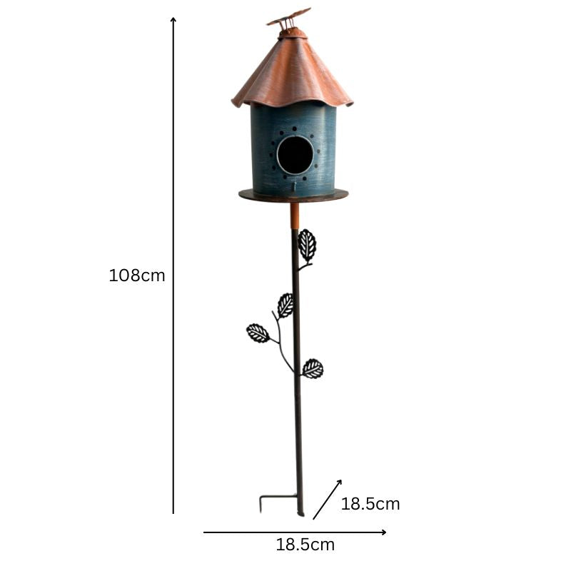 Birdhouse w/Perched Bird on Leafy Garden Stake 18.5x18.5x108cm