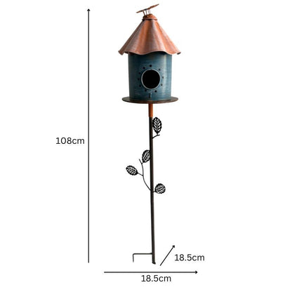 Birdhouse w/Perched Bird on Leafy Garden Stake 18.5x18.5x108cm