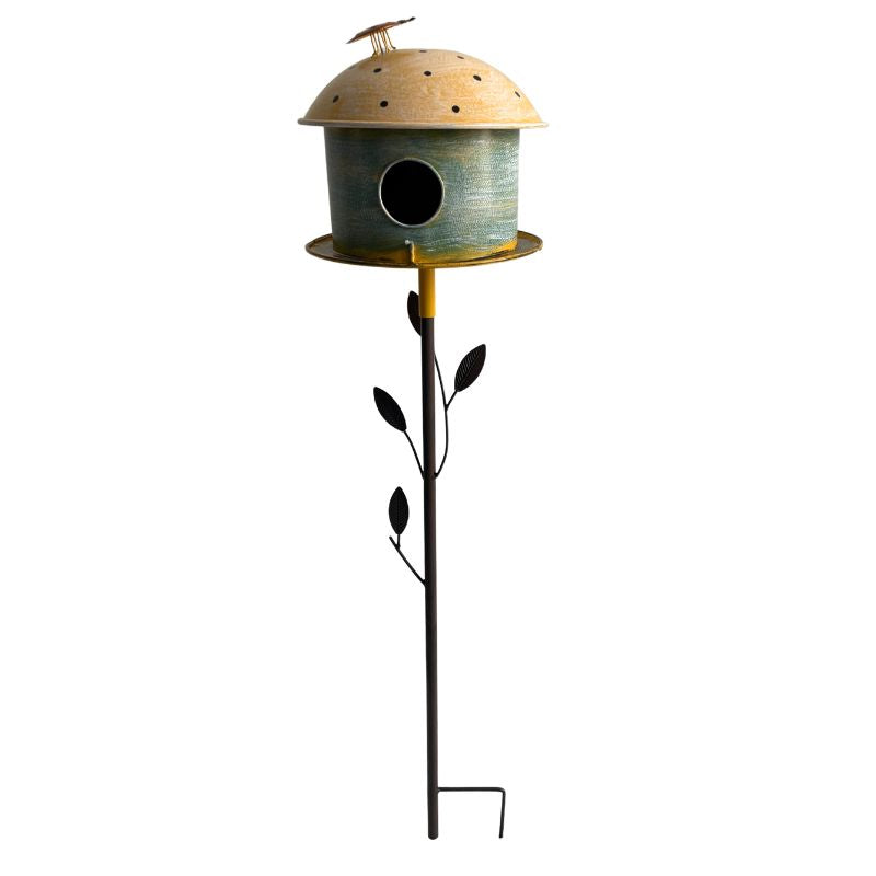 Birdhouse w/Leaf on Leafy Garden Stake 21.5x21.5x109cm