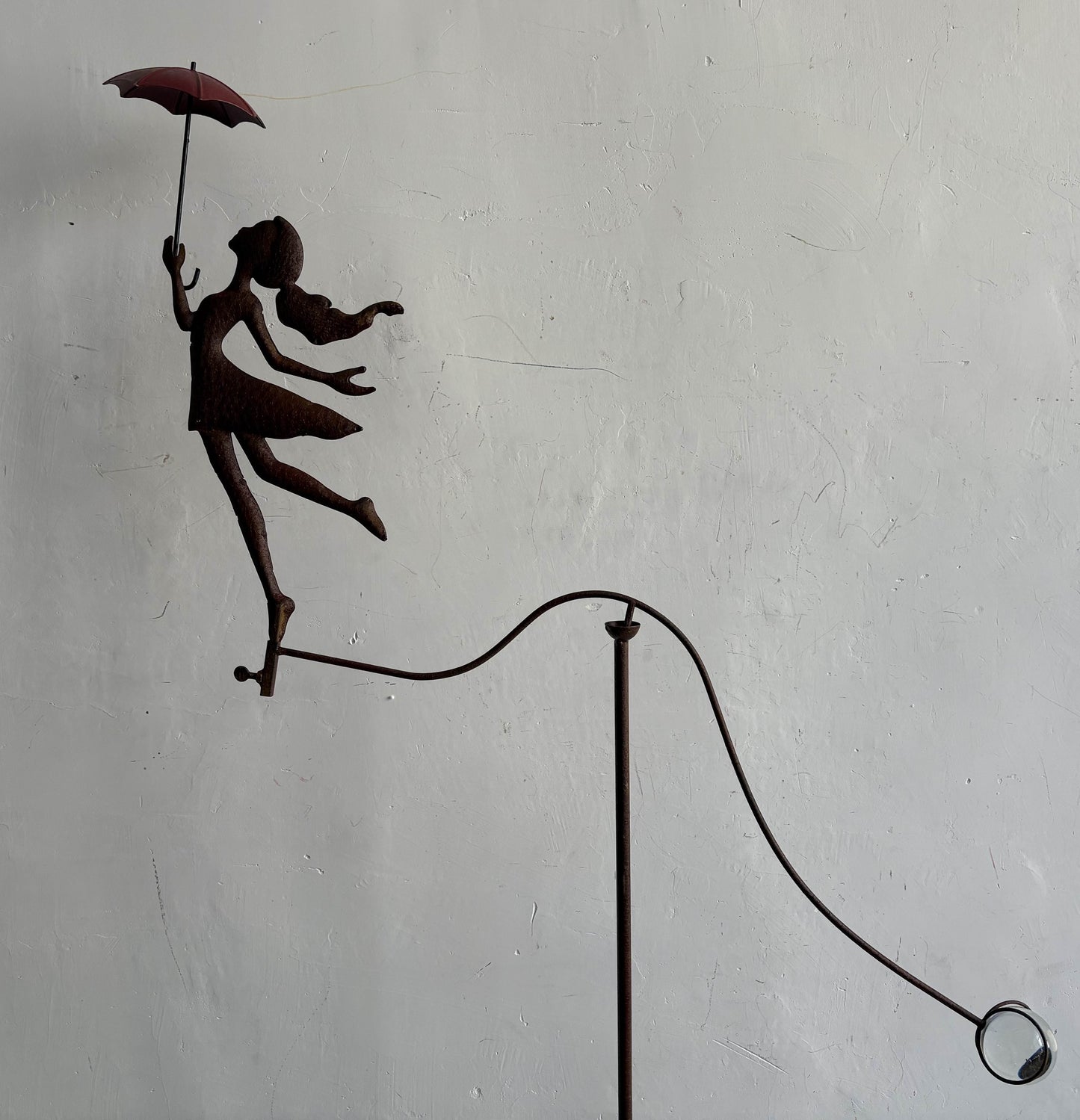 Girl w/ Umbrella Spinner/Balancing Garden Stake 76.5x11.5x158cm