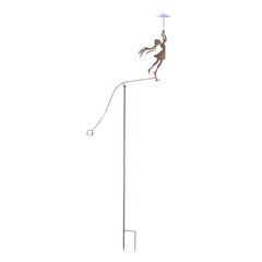 Girl w/ Umbrella Spinner/Balancing Garden Stake 76.5x11.5x158cm