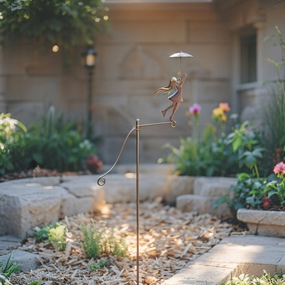 Girl w/ Umbrella Spinner/Balancing Garden Stake 76.5x11.5x158cm