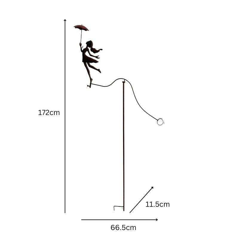 Girl w/Red Umbrella Spinner/Balancing Garden Stake 66.5x11.5x172cm