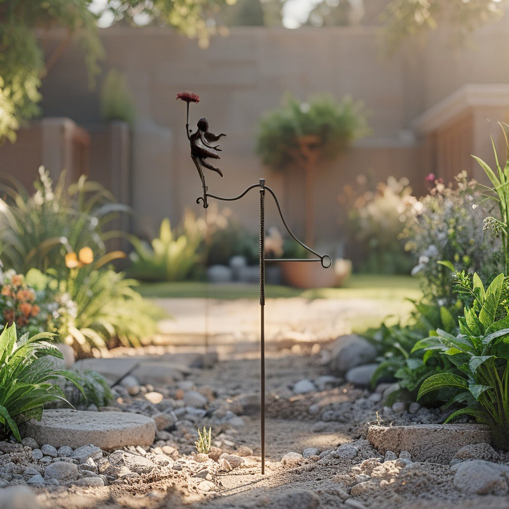 Girl w/Red Umbrella Spinner/Balancing Garden Stake 66.5x11.5x172cm