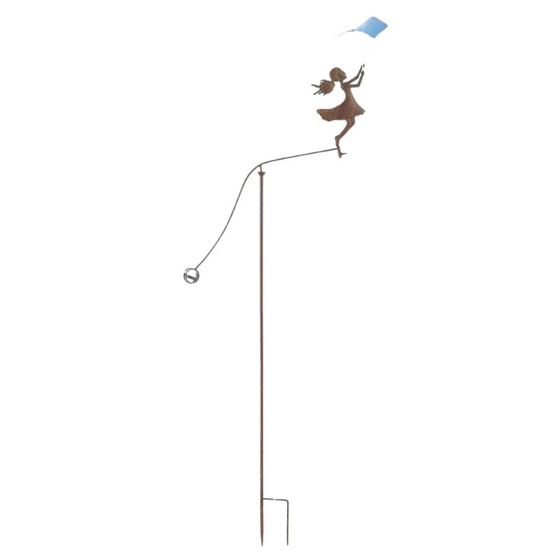 Girl w/Blue Kite Spinner/Balancing Garden Stake 72.5x10x170cm