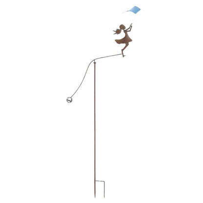 Girl w/Blue Kite Spinner/Balancing Garden Stake 72.5x10x170cm