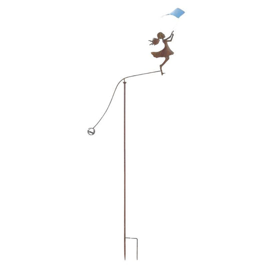 Girl w/Blue Kite Spinner/Balancing Garden Stake 72.5x10x170cm
