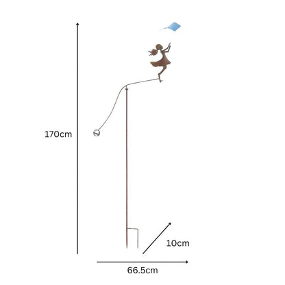 Girl w/Blue Kite Spinner/Balancing Garden Stake 72.5x10x170cm