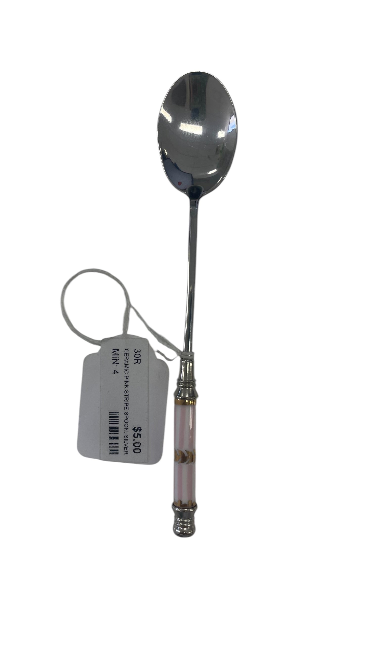 30R - Ceramic Pink Stripe Spoon: Silver