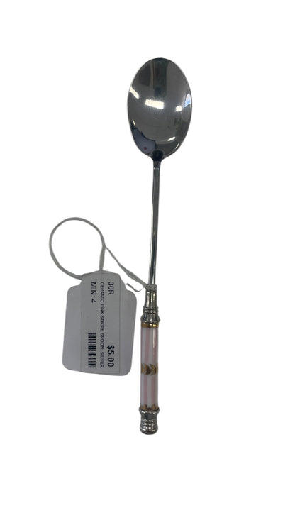 30R - Ceramic Pink Stripe Spoon: Silver