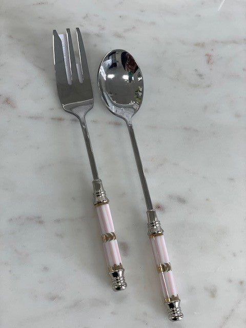30R - Ceramic Pink Stripe Spoon: Silver