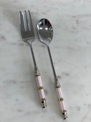 30R - Ceramic Pink Stripe Spoon: Silver