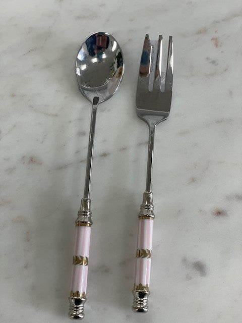 30R - Ceramic Pink Stripe Spoon: Silver
