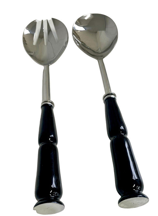 31H Black Glossy Enamel Salad Servers