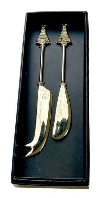 31R - Gold Xmas Tree Knife Set 2 Blk Gift Box