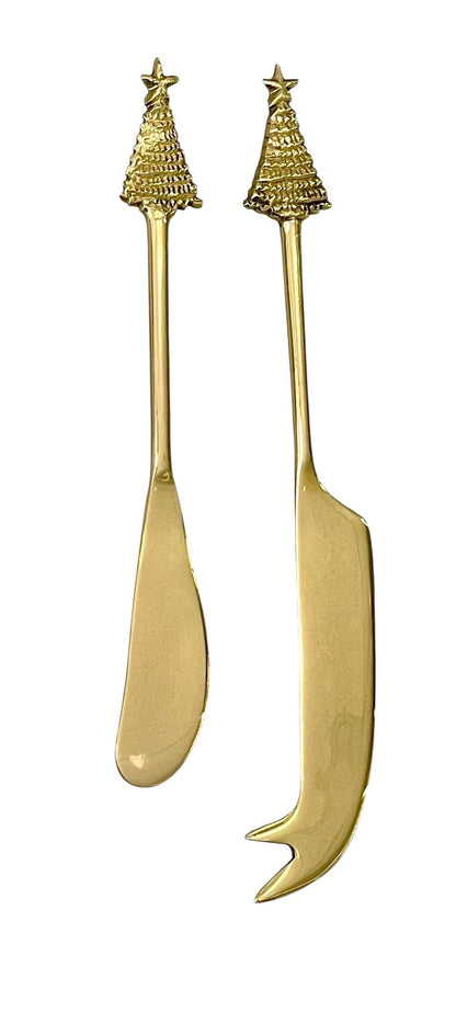31R - Gold Xmas Tree Knife Set 2 Blk Gift Box