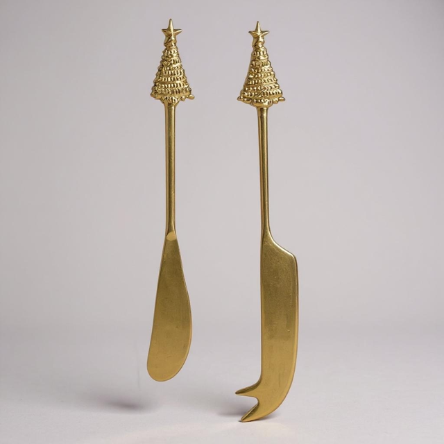 31R - Gold Xmas Tree Knife Set 2 Blk Gift Box