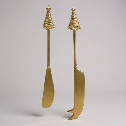 31R - Gold Xmas Tree Knife Set 2 Blk Gift Box