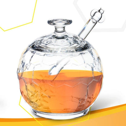 32Q - Acrylic Honey Jar Silver Base Bee Spoon