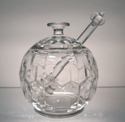 32Q - Acrylic Honey Jar Silver Base Bee Spoon
