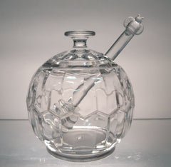 32Q - Acrylic Honey Jar Silver Base Bee Spoon