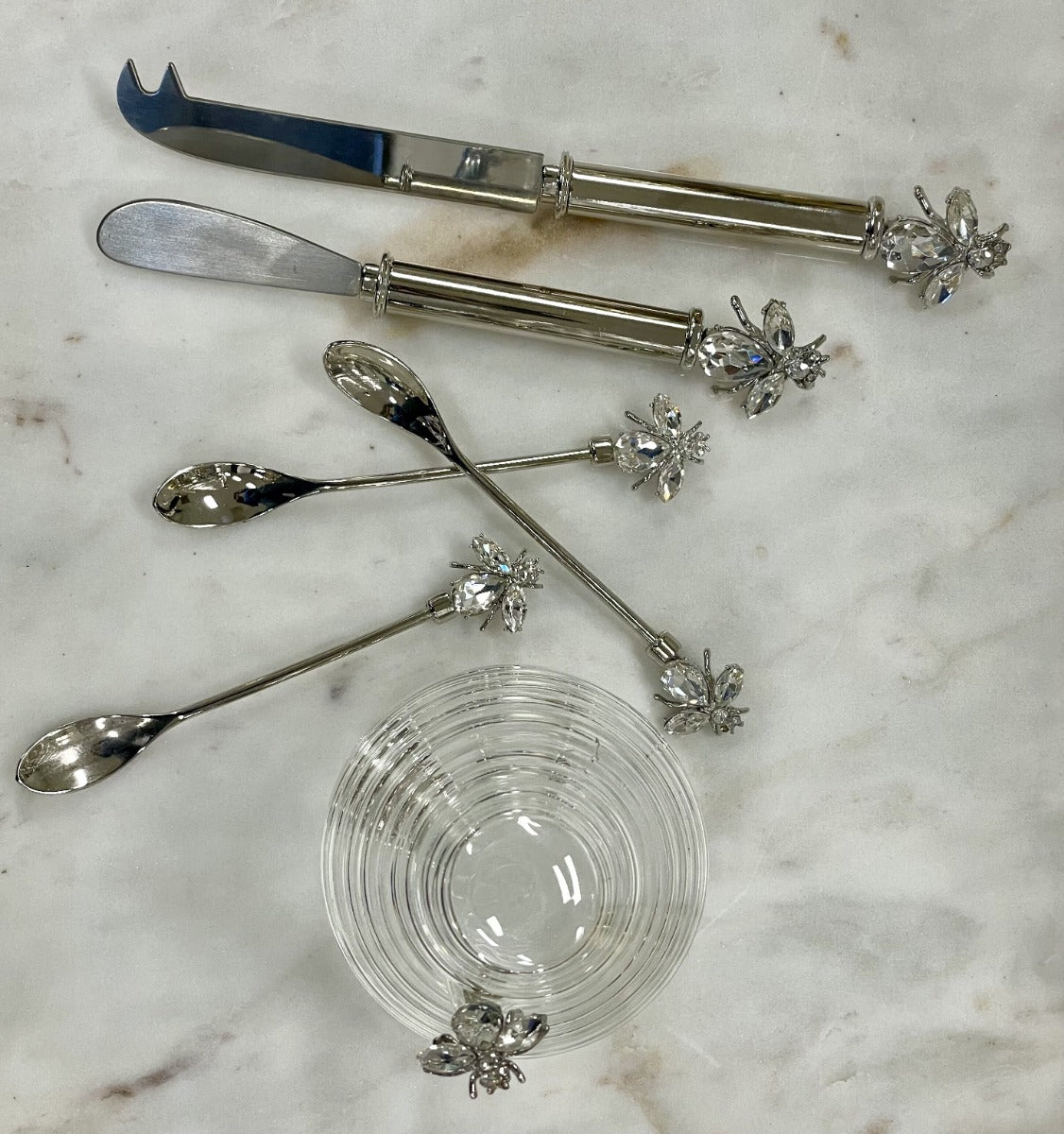 33C - Nckl Crystal Bee Spoon:Set 6 ($4Each)