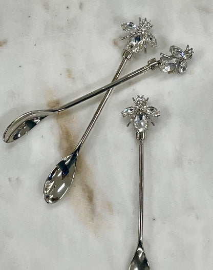 33C - Nckl Crystal Bee Spoon:Set 6 ($4Each)