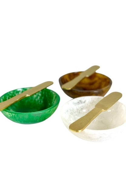 34C - Vivid Apple Resin Dip Bowl W/Organic Shaped Gold Knife