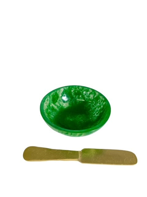 34C - Vivid Apple Resin Dip Bowl W/Organic Shaped Gold Knife