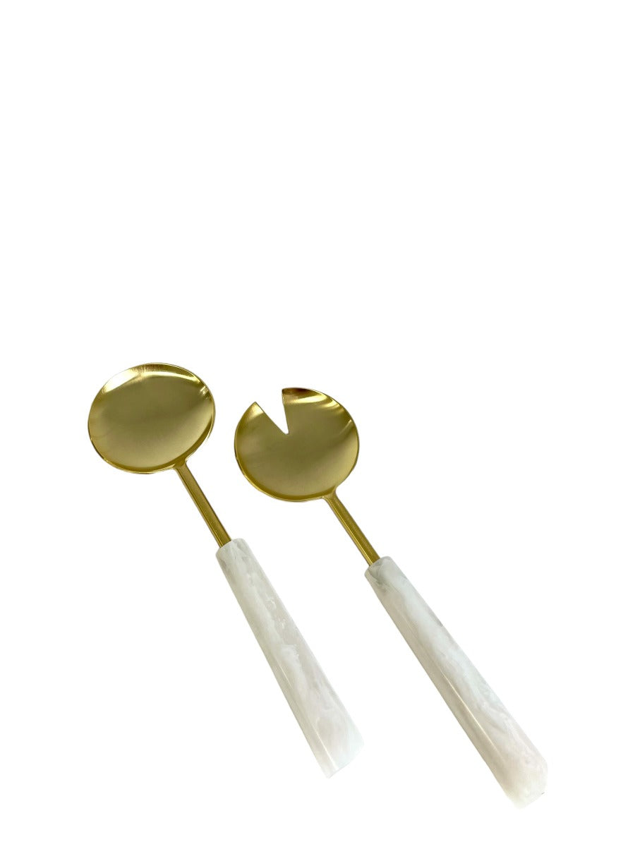 35A - Salad Servers Matt Gold /Alabaster