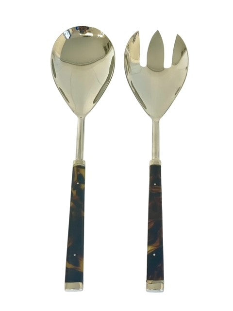 35B - Tortoise Shell And Steel Servers Set