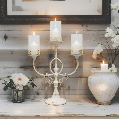 French Provincial 3-Pillar Candelabra Centerpiece 42x17x64cm