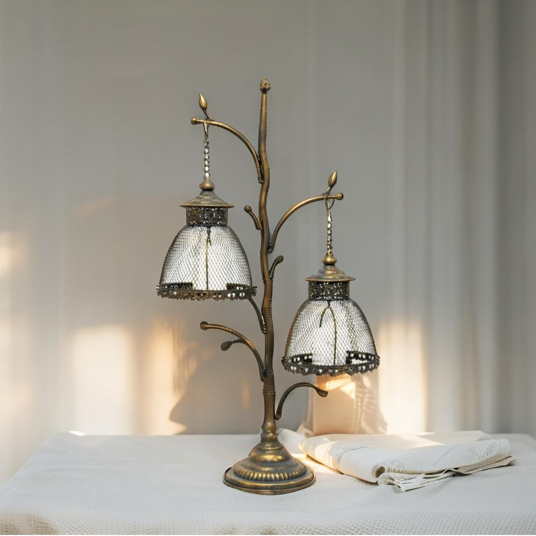 83cm Lustre Branched Stand w/2 ShadedPillar Candleholders 43x19x83cm