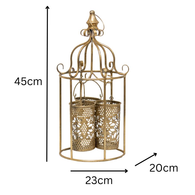Lustre 'Cage' w/3 Pillar Candleholders 23x20x45cm