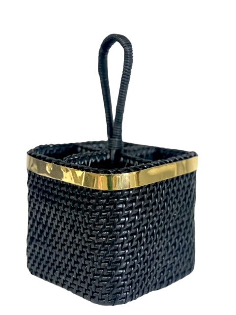 380B - St Barts Black And Gold Cutlery Caddy