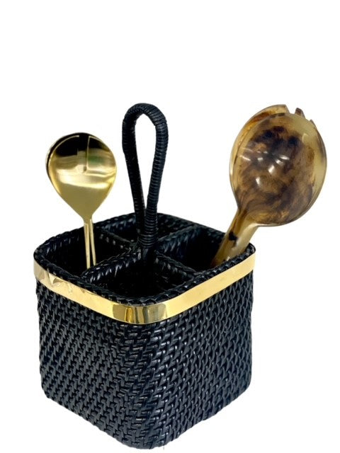 380B - St Barts Black And Gold Cutlery Caddy