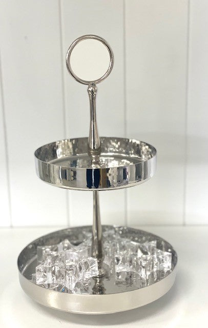 391D - Hammered 2 Tier Cake Stand