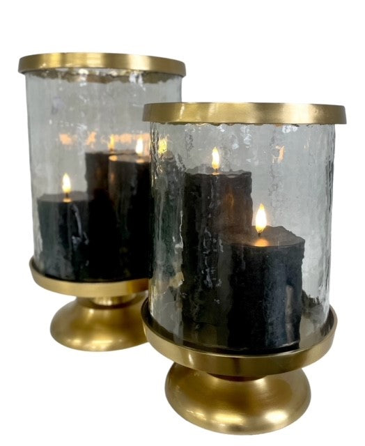 395K Mottled Glass Gold Hurricane Small