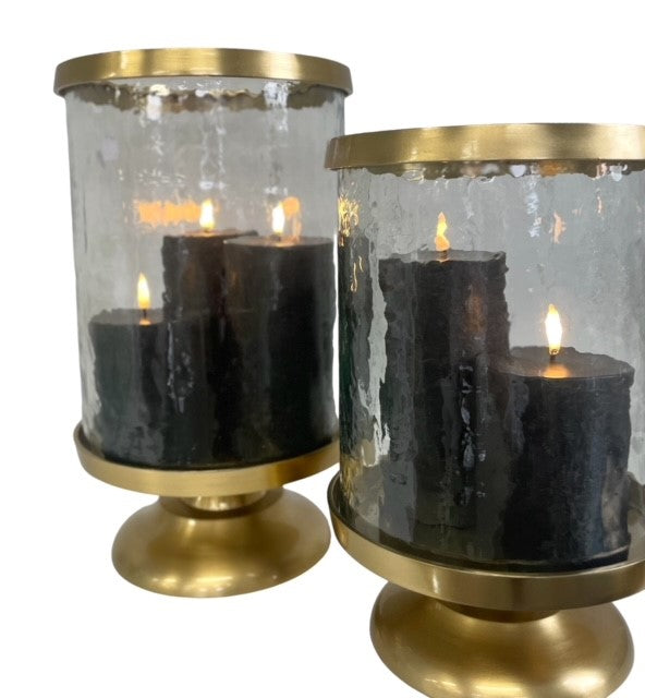 395K Mottled Glass Gold Hurricane Small