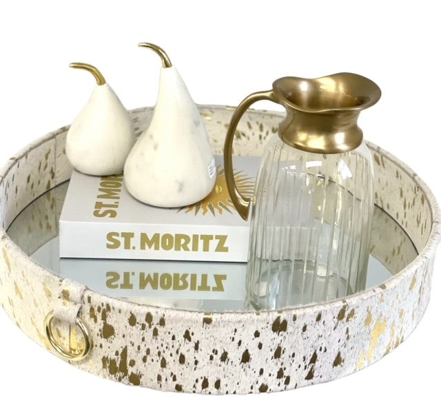395G - Textured Cream And Gold Tray 46Cm