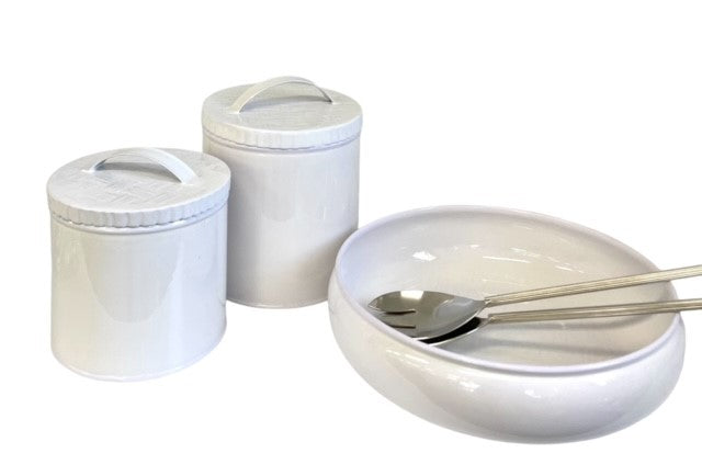 400Q White Bamboo Pattern Cannister Small 14Cm