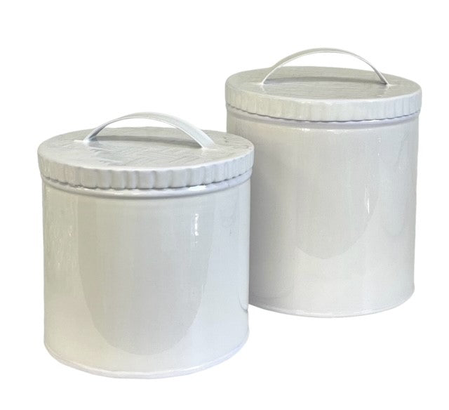 400P White Bamboo Pattern Cannister Large 15Cm
