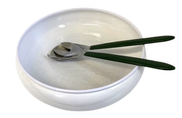 400N White Bamboo Pattern Salad Low Bowl 28Cm