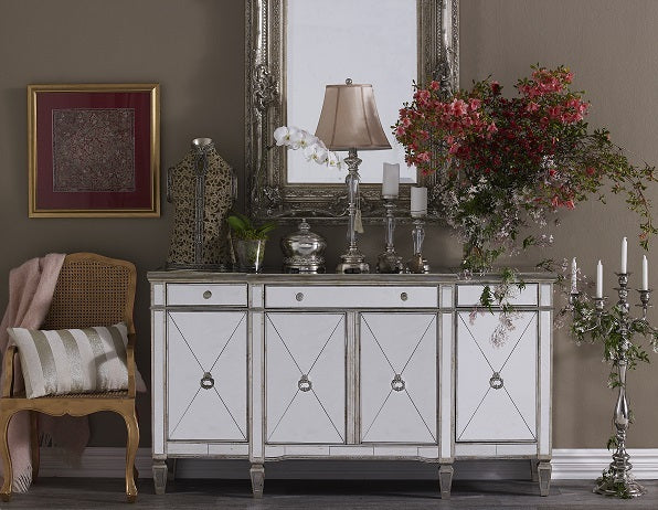 Mirrored Sideboard Antiqued Ribbed