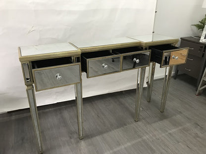Console Mirrored Antiqued Ribbed. Last One, Floor Stock Left, Half Price., Console Embraces The Glamour Of Hollywood And Art Deco Inspiration
